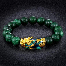 Load image into Gallery viewer, Golden Pixiu Green Beads Wealth Bracelet