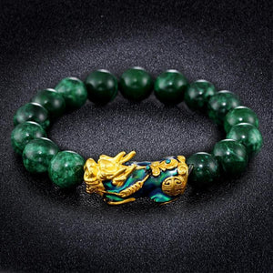 Golden Pixiu Green Beads Wealth Bracelet